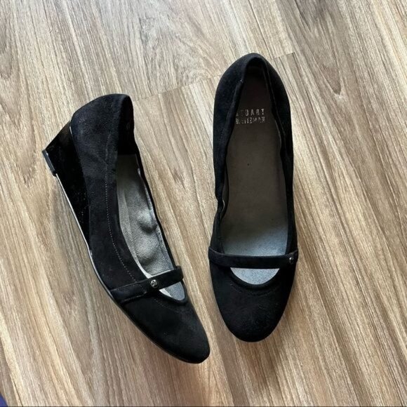 Stuart Weitzman Suede Wedge Mary Jane Patent Leather